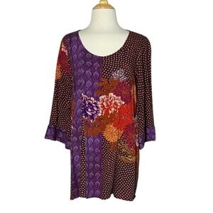 SOFT SURROUNDINGS Medium Dreaming Dahlia Rayon 3/4 Sleeve Boho Tunic Top